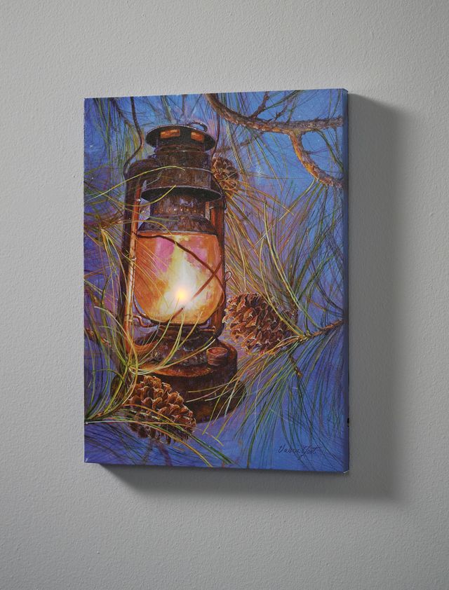 Lantern Pinecone - 13" x 18" Lighted Wrapped Canvas