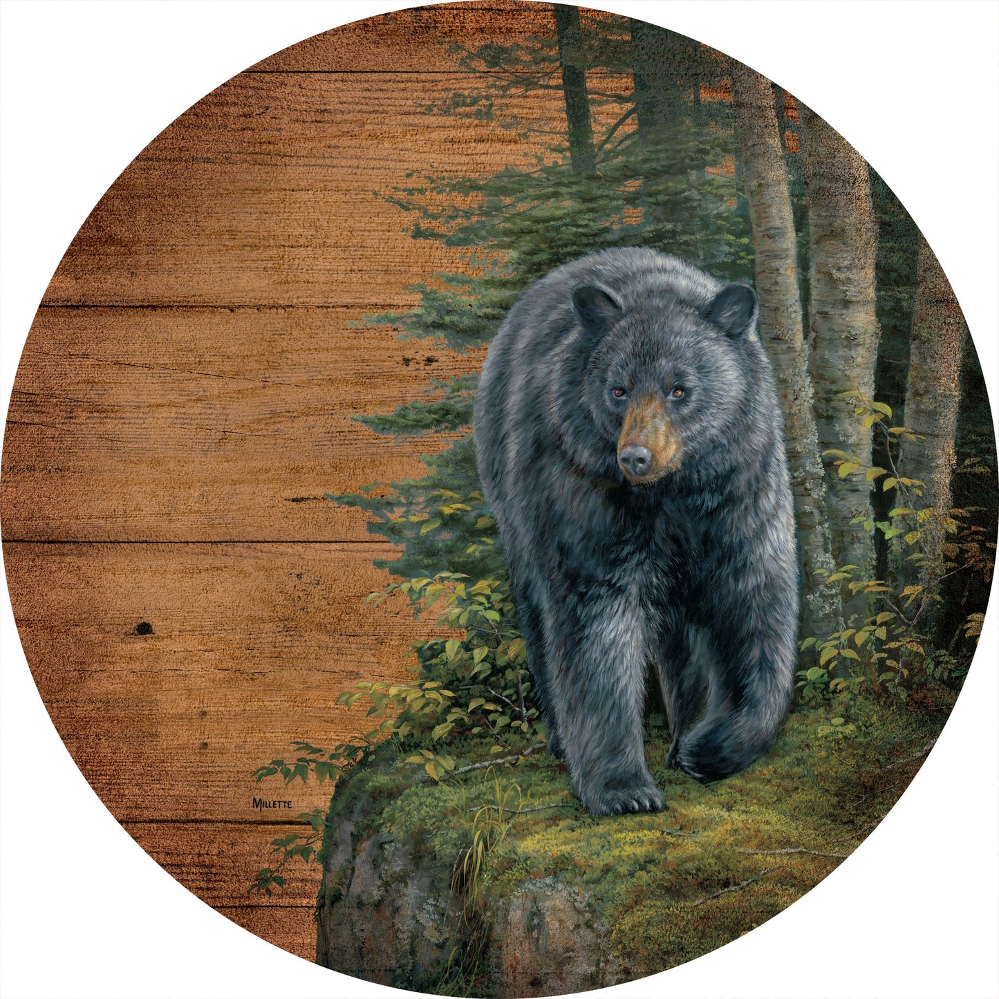 Rocky Outcrop-Black Bear - 12.5" Round Wood Sign