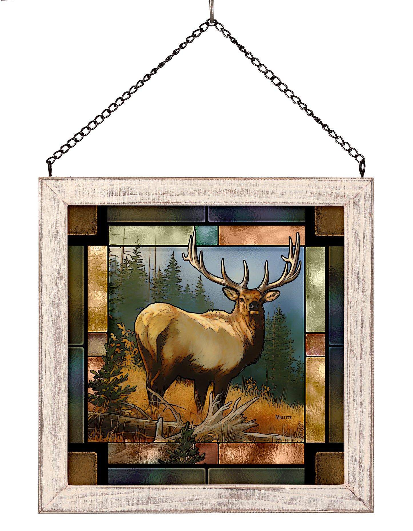 Royal Mist-Elk - 9" x 9" Stained Glass Art