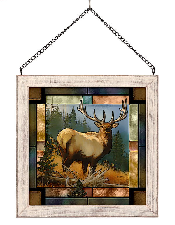 Royal Mist-Elk - 9" x 9" Stained Glass Art