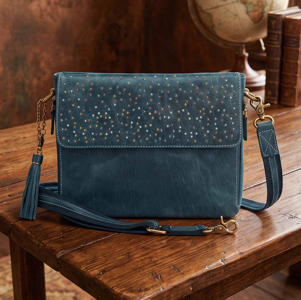 Leather Shoulder Clutch Blue - Handbag