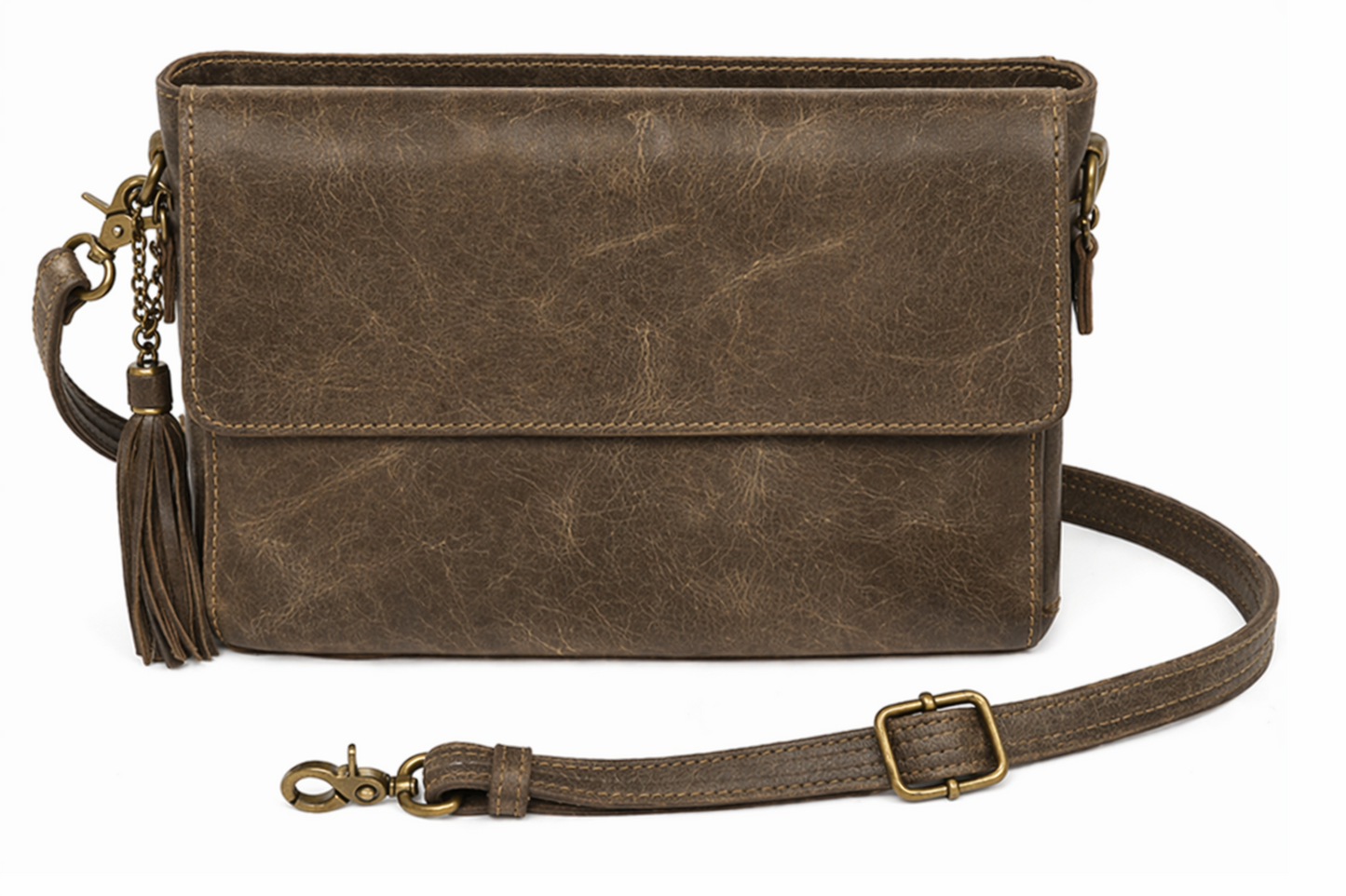 Leather Shoulder Clutch Brown - Handbag