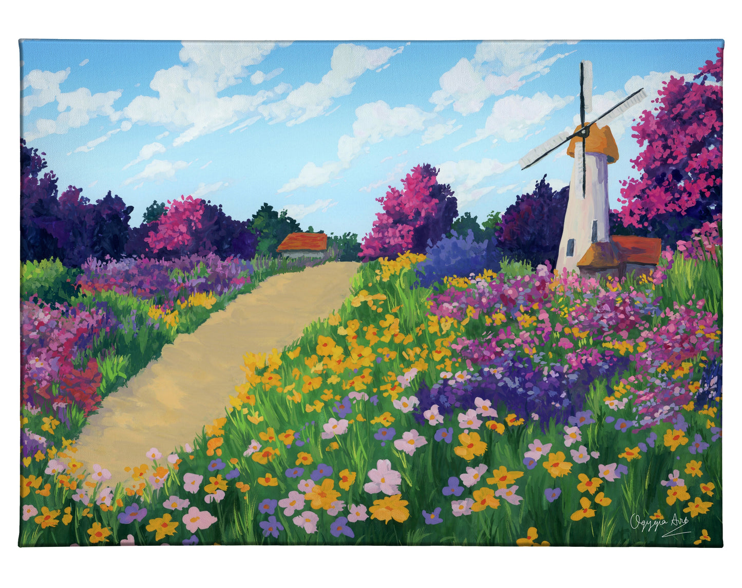 Windmill Flower Field - 13" x 18" Gallery Wrapped Canvas