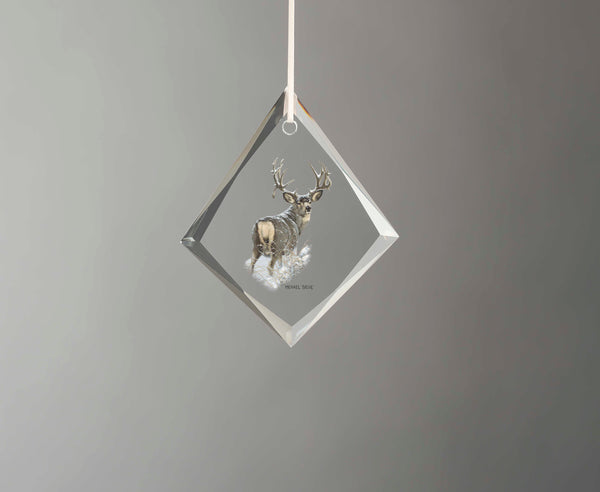 Winter Range Mule Deer - Tear Drop Glass Ornament