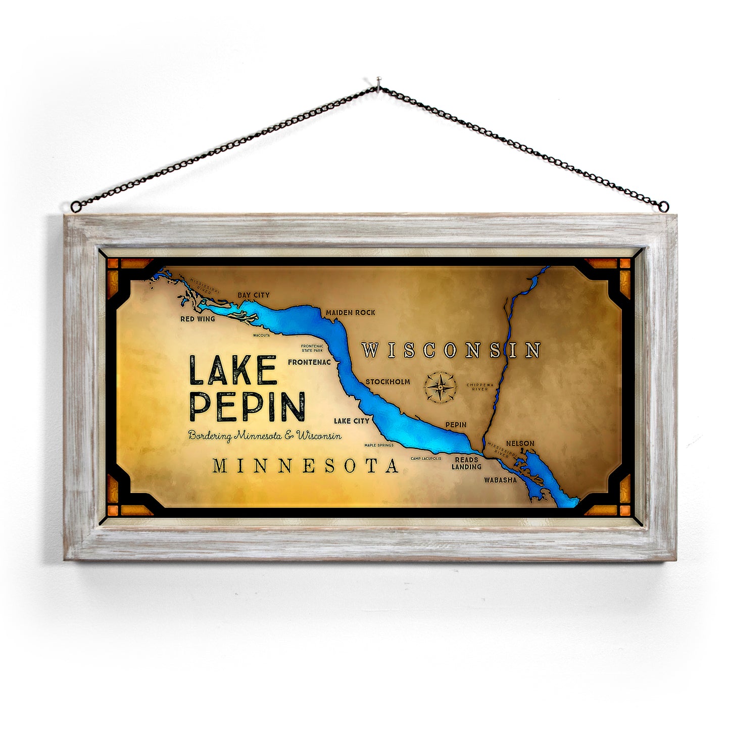 Lake Pepin Map - 13" x 23" Stained Glass Art