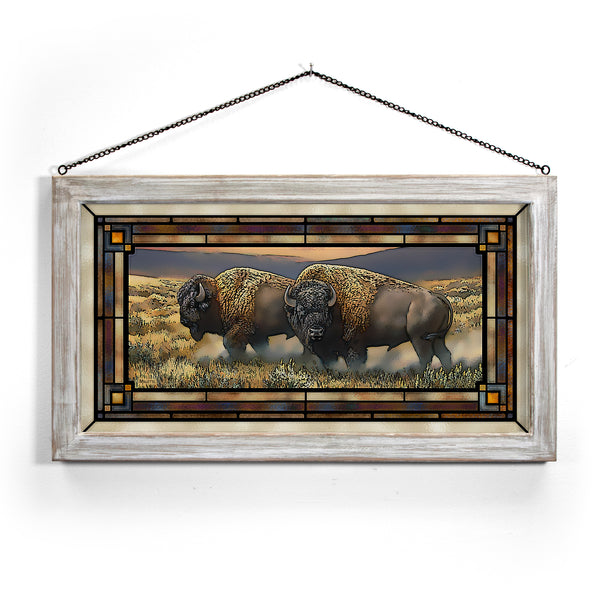 Dusty Plains—Bison - 13" x 23" Stained Glass Art