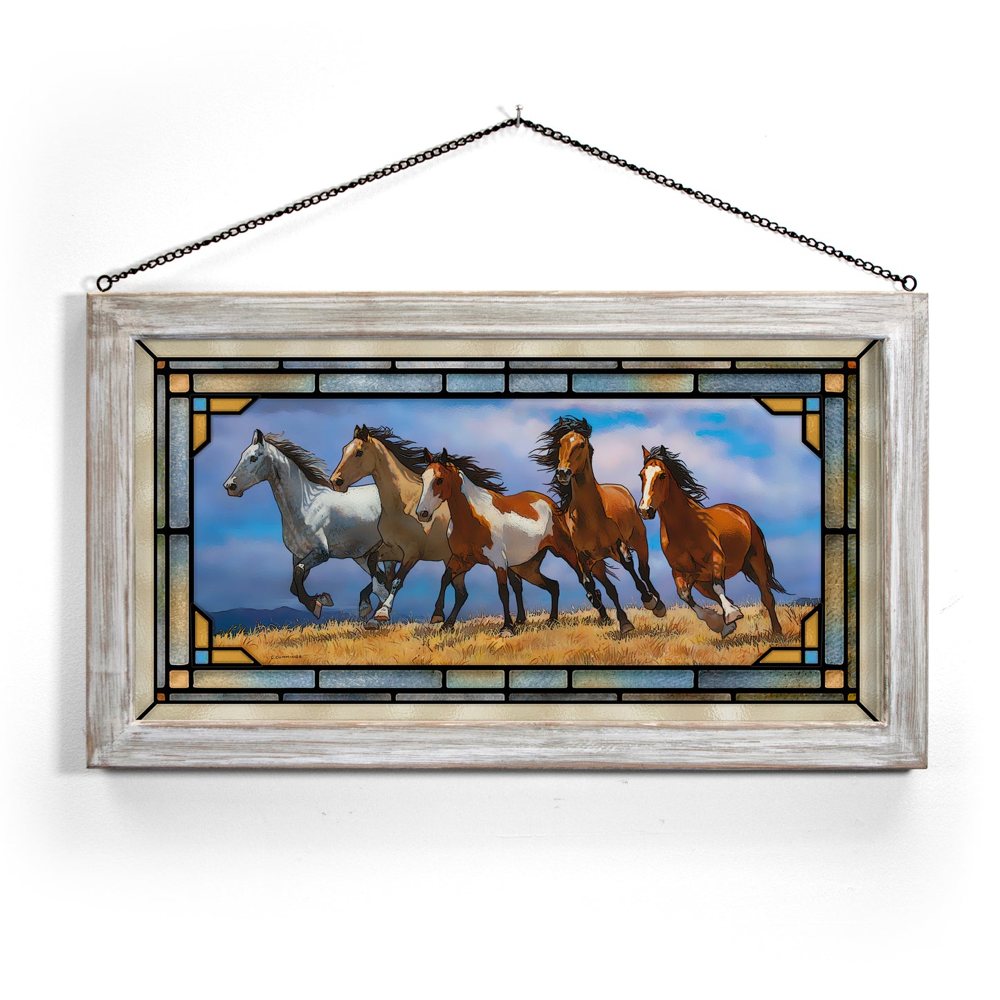 Over the Top - Horses - 13" x 23" Stained Glass Art