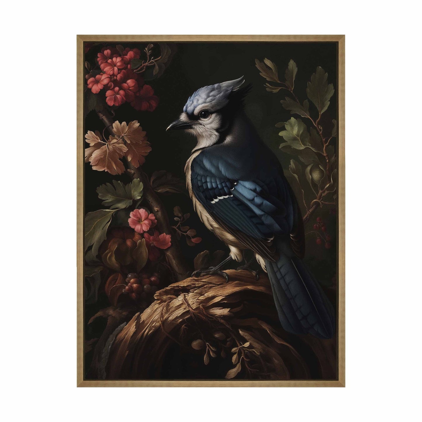 Elegance in Bloom - Blue Jay Amongst Flora - Gallery Wrapped Canvas