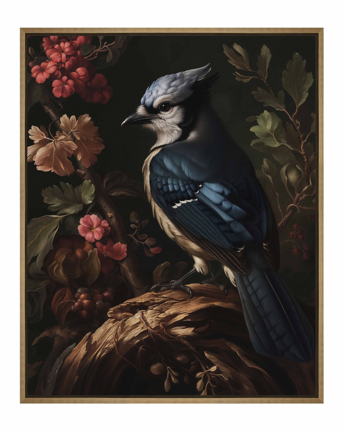 Elegance in Bloom - Blue Jay Amongst Flora - Gallery Wrapped Canvas