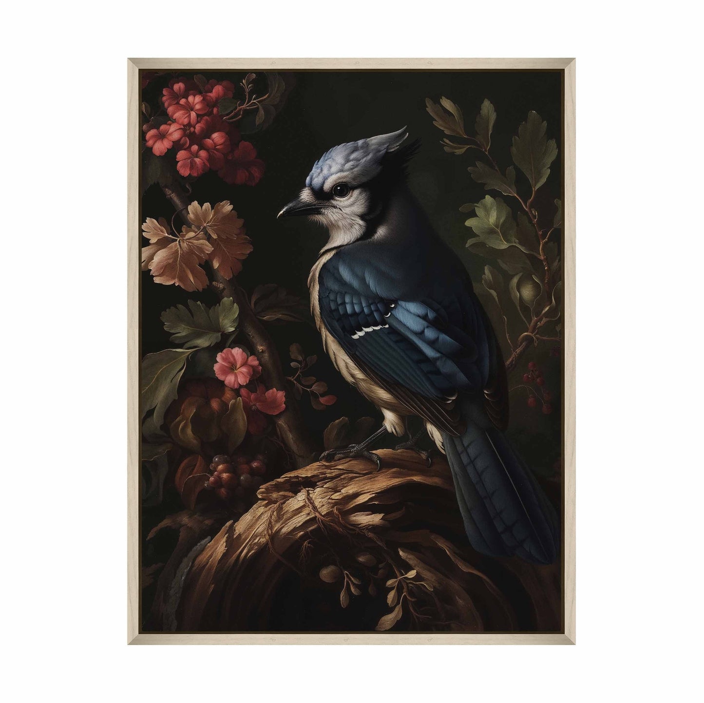 Elegance in Bloom - Blue Jay Amongst Flora - Gallery Wrapped Canvas