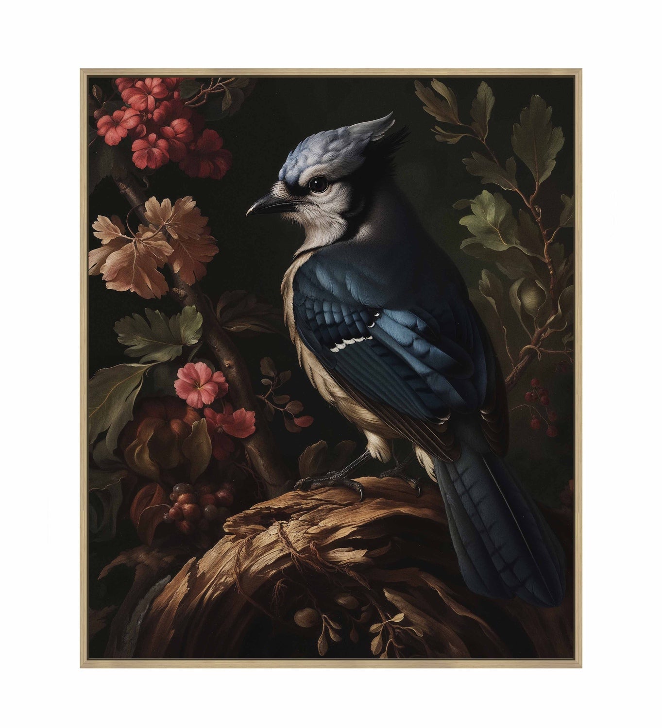 Elegance in Bloom - Blue Jay Amongst Flora - Gallery Wrapped Canvas