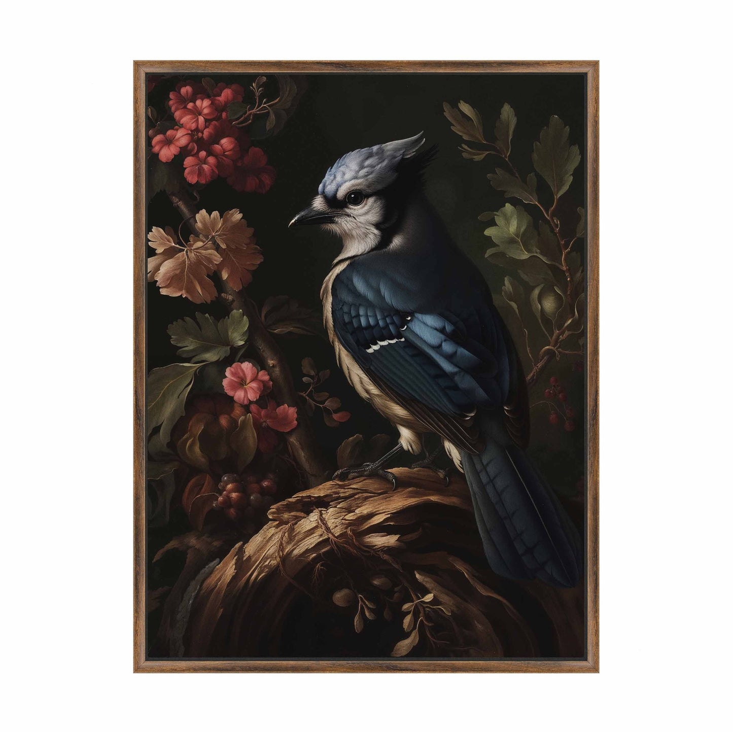 Elegance in Bloom - Blue Jay Amongst Flora - Gallery Wrapped Canvas