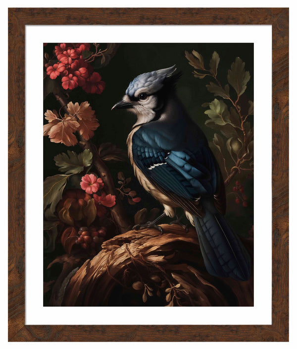 Elegance in Bloom - Blue Jay Amongst Flora - Art Prints