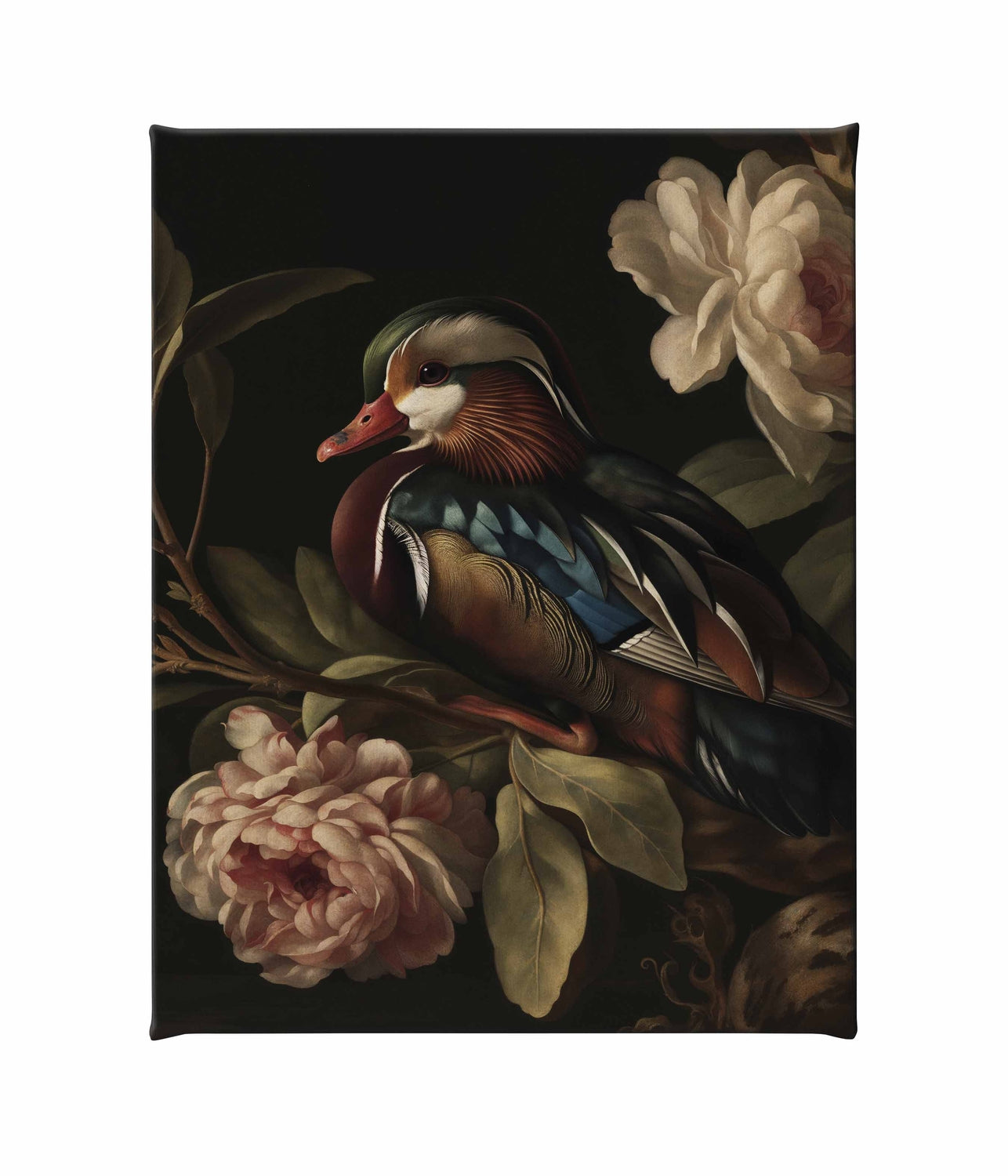 Opulent Harmony - Wood Duck with Blossoms - Gallery Wrapped Canvas