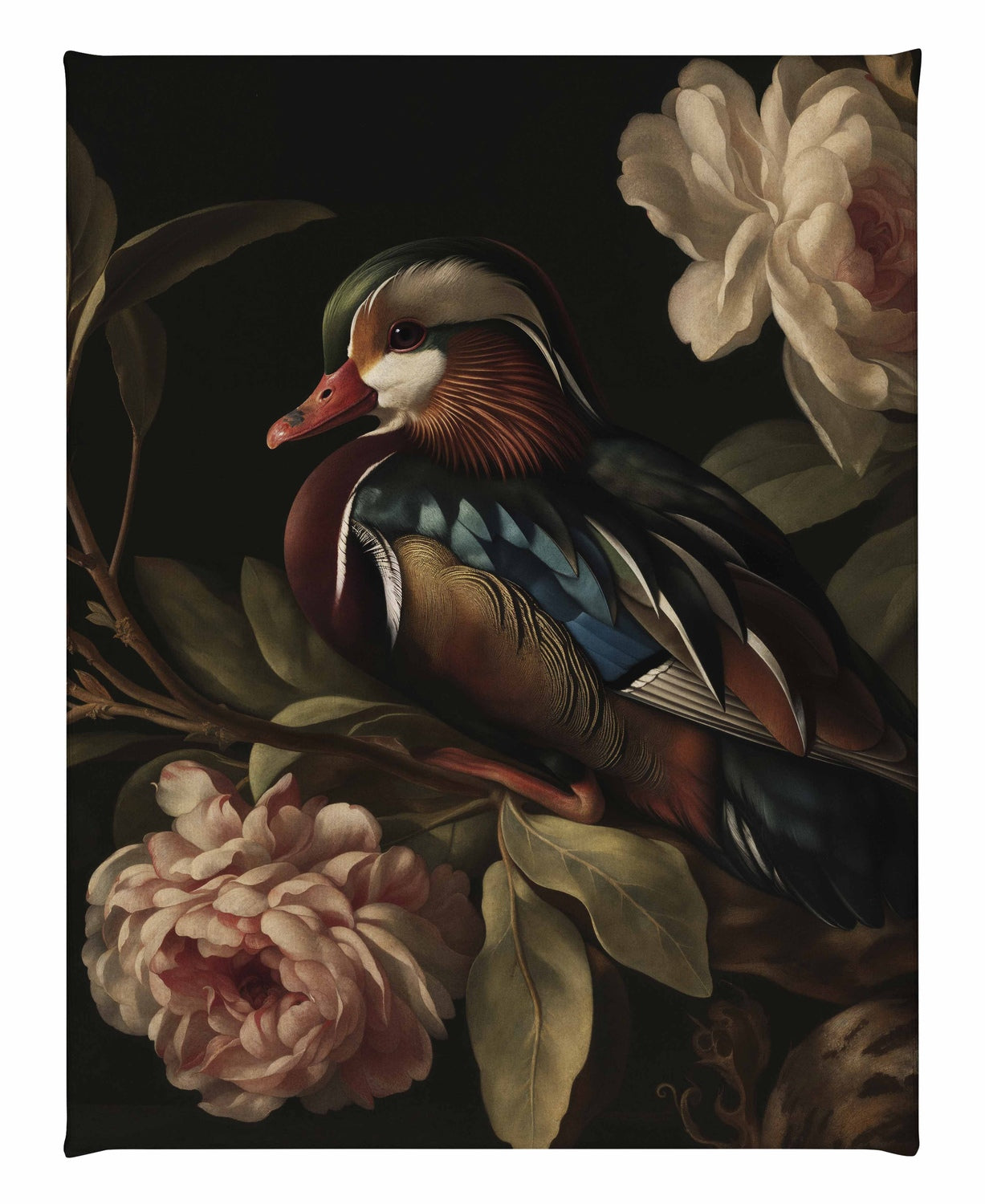 Opulent Harmony - Wood Duck with Blossoms - Gallery Wrapped Canvas