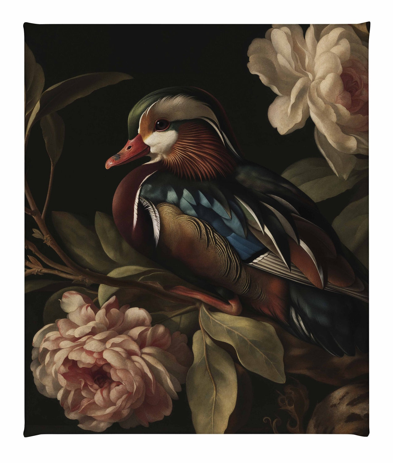 Opulent Harmony - Wood Duck with Blossoms - Gallery Wrapped Canvas