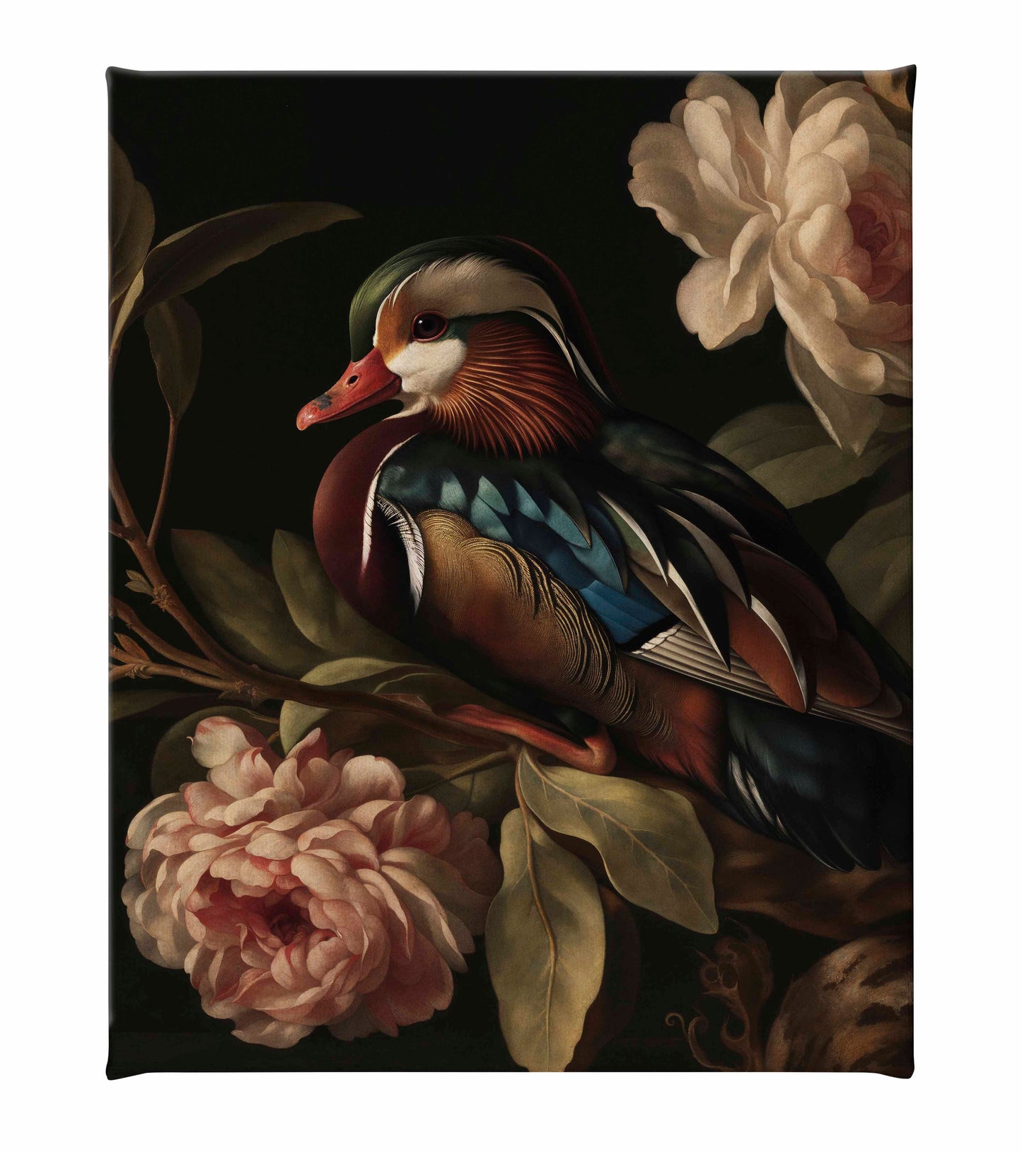 Opulent Harmony - Wood Duck with Blossoms - Gallery Wrapped Canvas