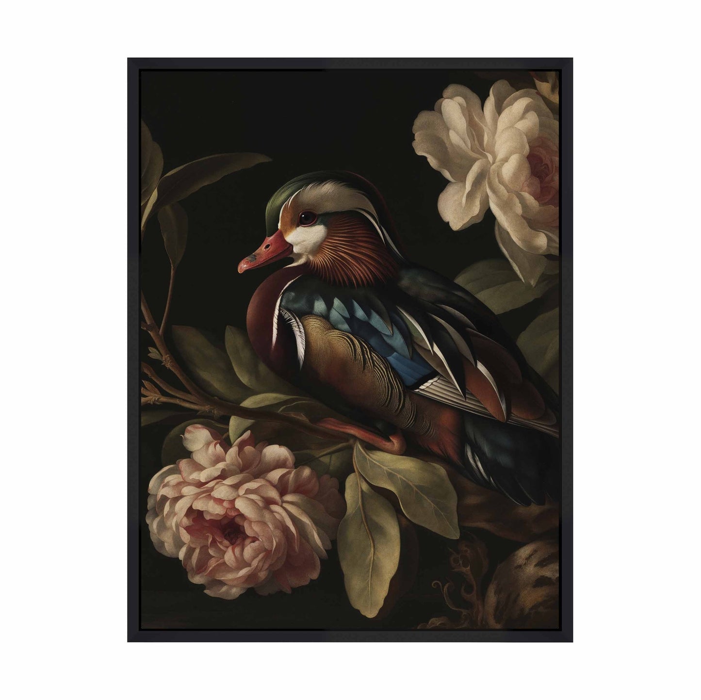 Opulent Harmony - Wood Duck with Blossoms - Gallery Wrapped Canvas
