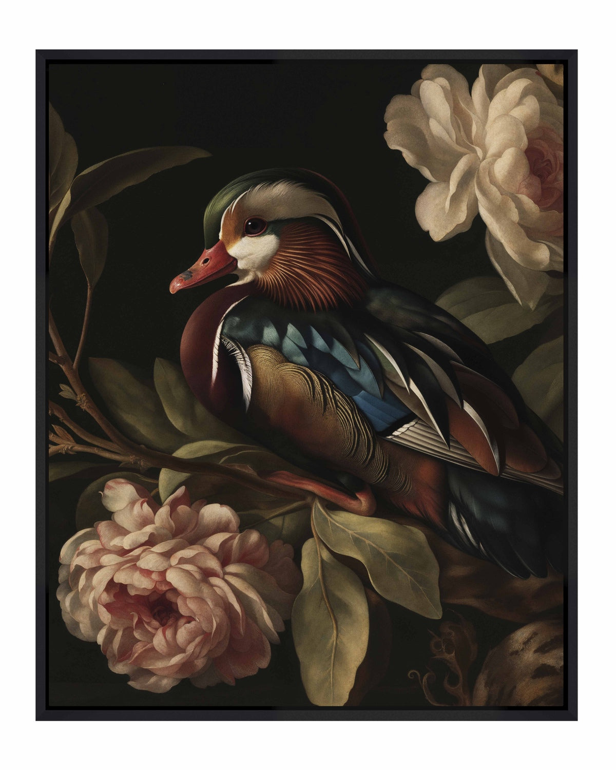 Opulent Harmony - Wood Duck with Blossoms - Gallery Wrapped Canvas