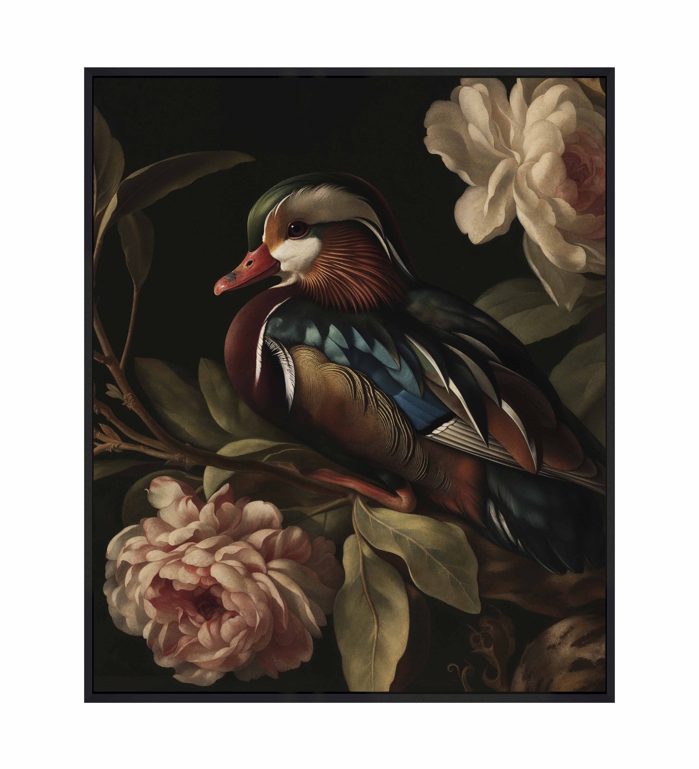 Opulent Harmony - Wood Duck with Blossoms - Gallery Wrapped Canvas