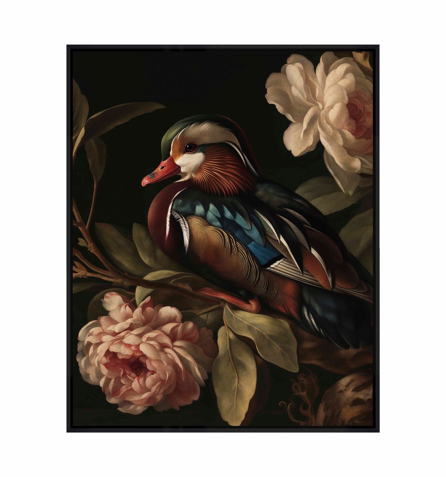 Opulent Harmony - Wood Duck with Blossoms - Gallery Wrapped Canvas