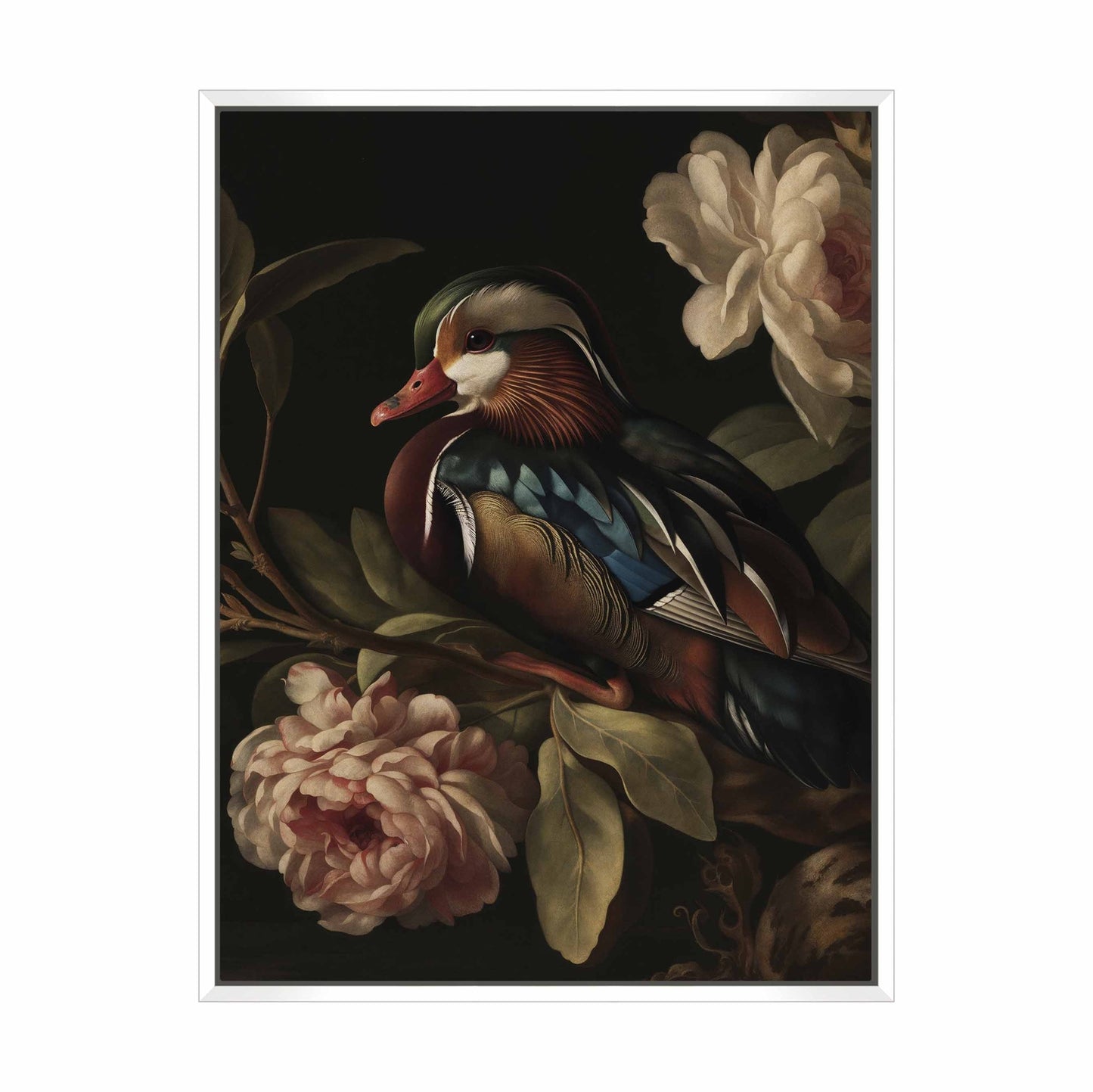Opulent Harmony - Wood Duck with Blossoms - Gallery Wrapped Canvas