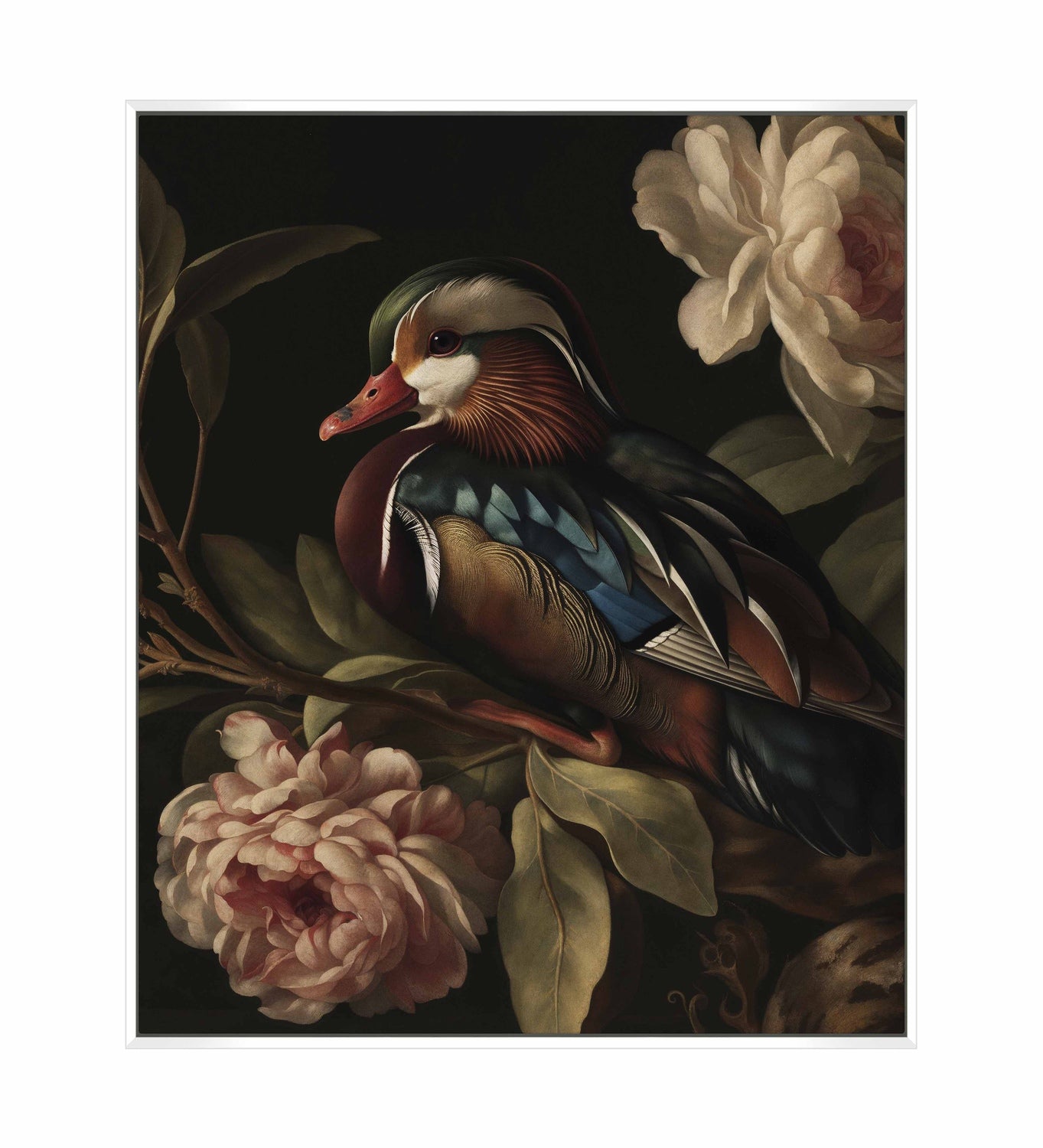 Opulent Harmony - Wood Duck with Blossoms - Gallery Wrapped Canvas