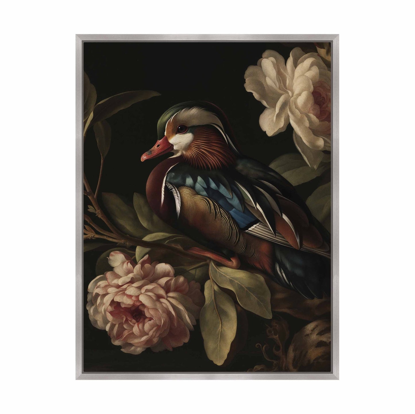 Opulent Harmony - Wood Duck with Blossoms - Gallery Wrapped Canvas