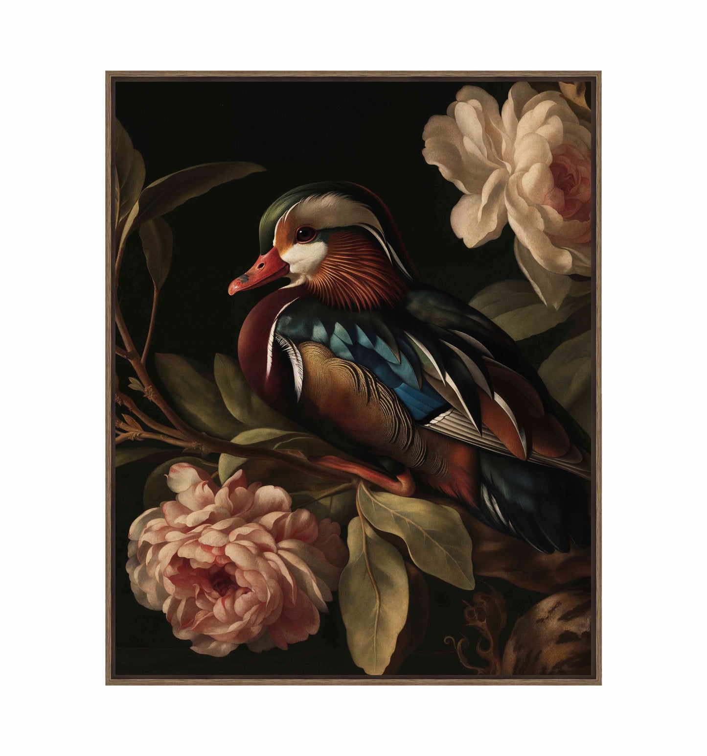 Opulent Harmony - Wood Duck with Blossoms - Gallery Wrapped Canvas