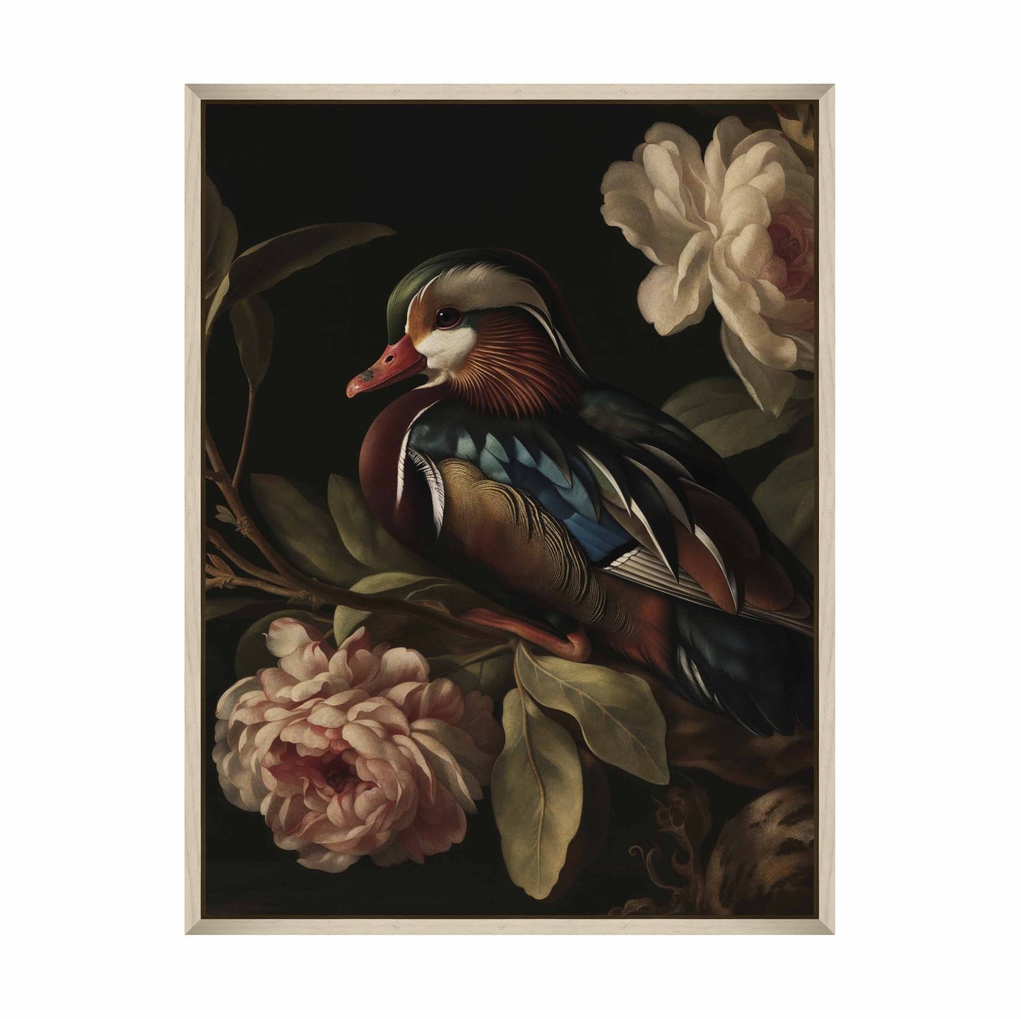 Opulent Harmony - Wood Duck with Blossoms - Gallery Wrapped Canvas