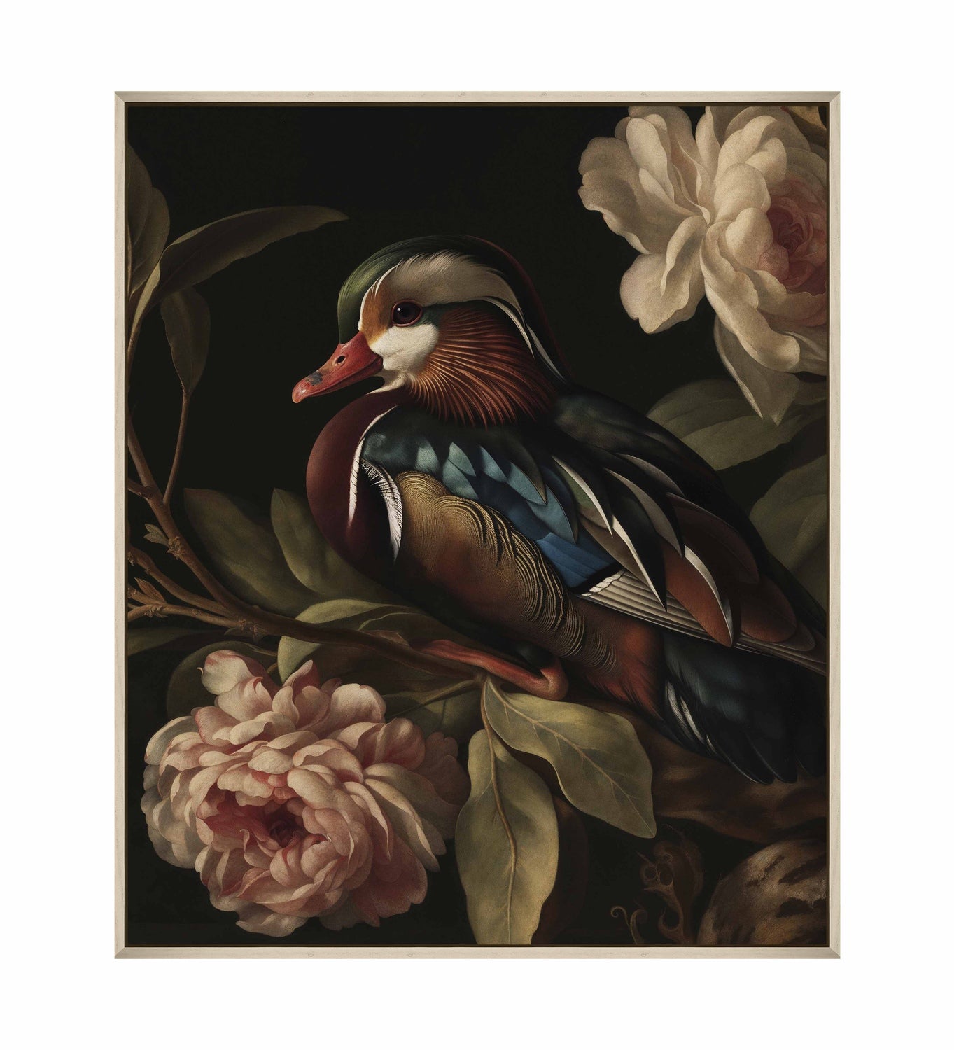 Opulent Harmony - Wood Duck with Blossoms - Gallery Wrapped Canvas