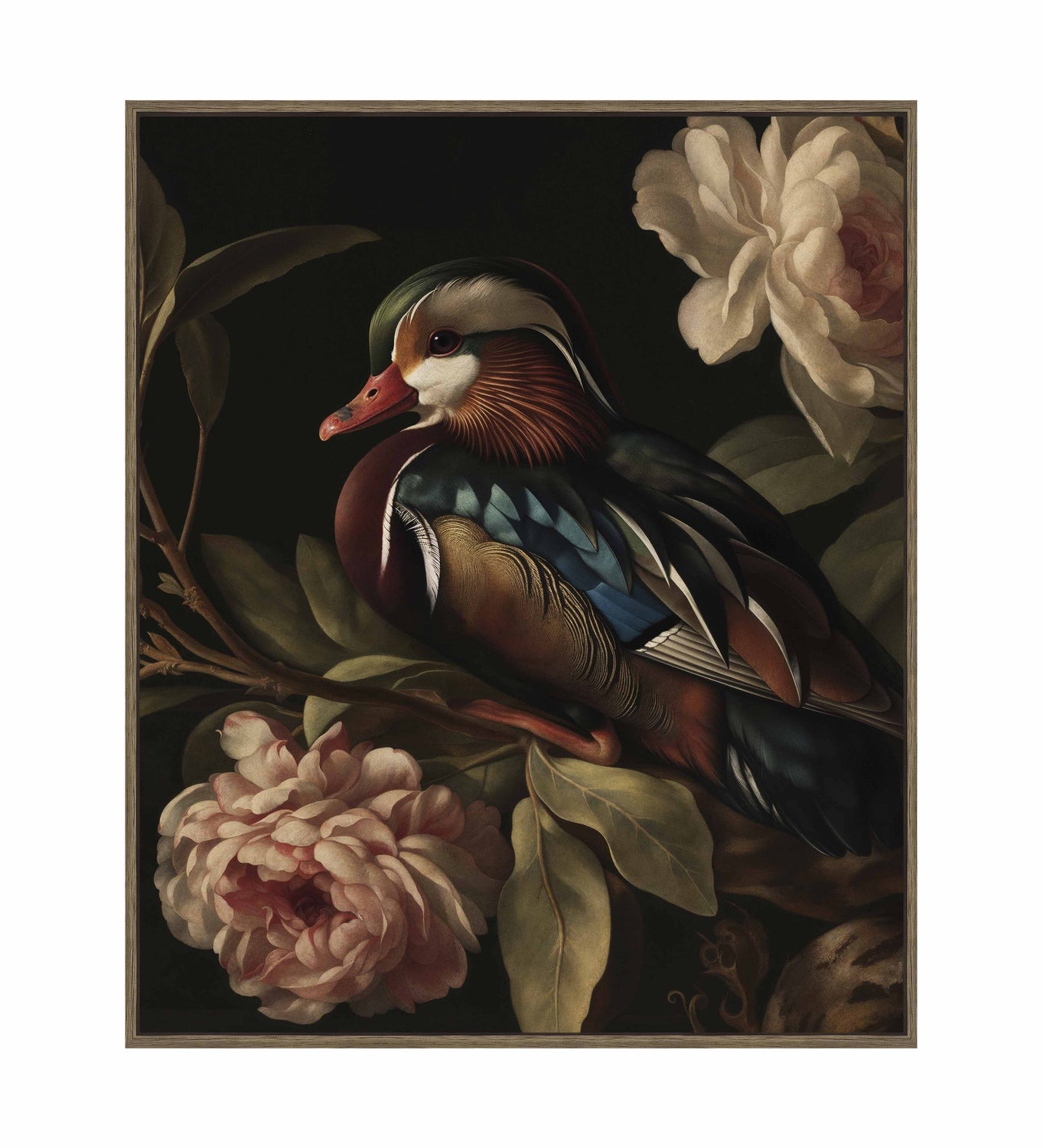 Opulent Harmony - Wood Duck with Blossoms - Gallery Wrapped Canvas