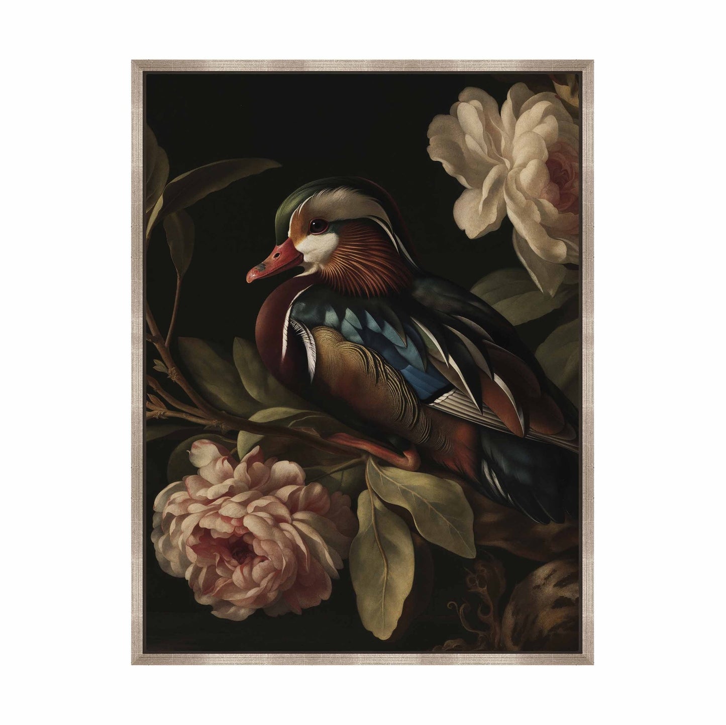 Opulent Harmony - Wood Duck with Blossoms - Gallery Wrapped Canvas