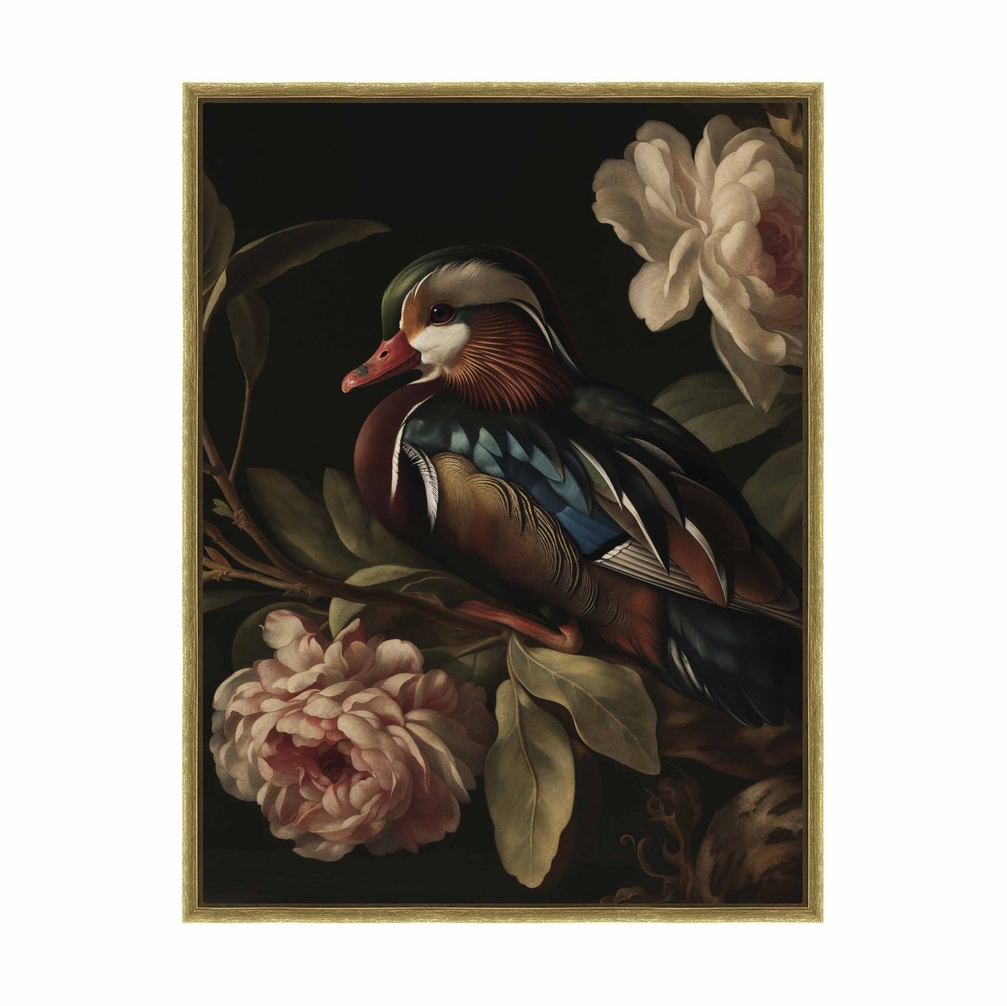 Opulent Harmony - Wood Duck with Blossoms - Gallery Wrapped Canvas