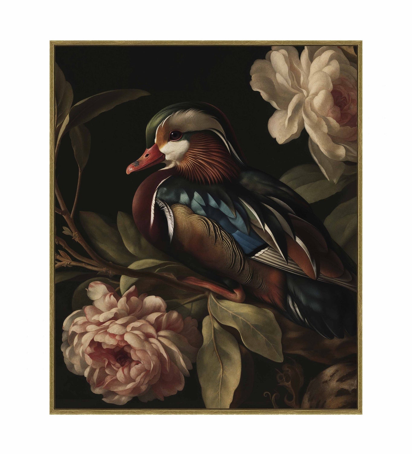 Opulent Harmony - Wood Duck with Blossoms - Gallery Wrapped Canvas