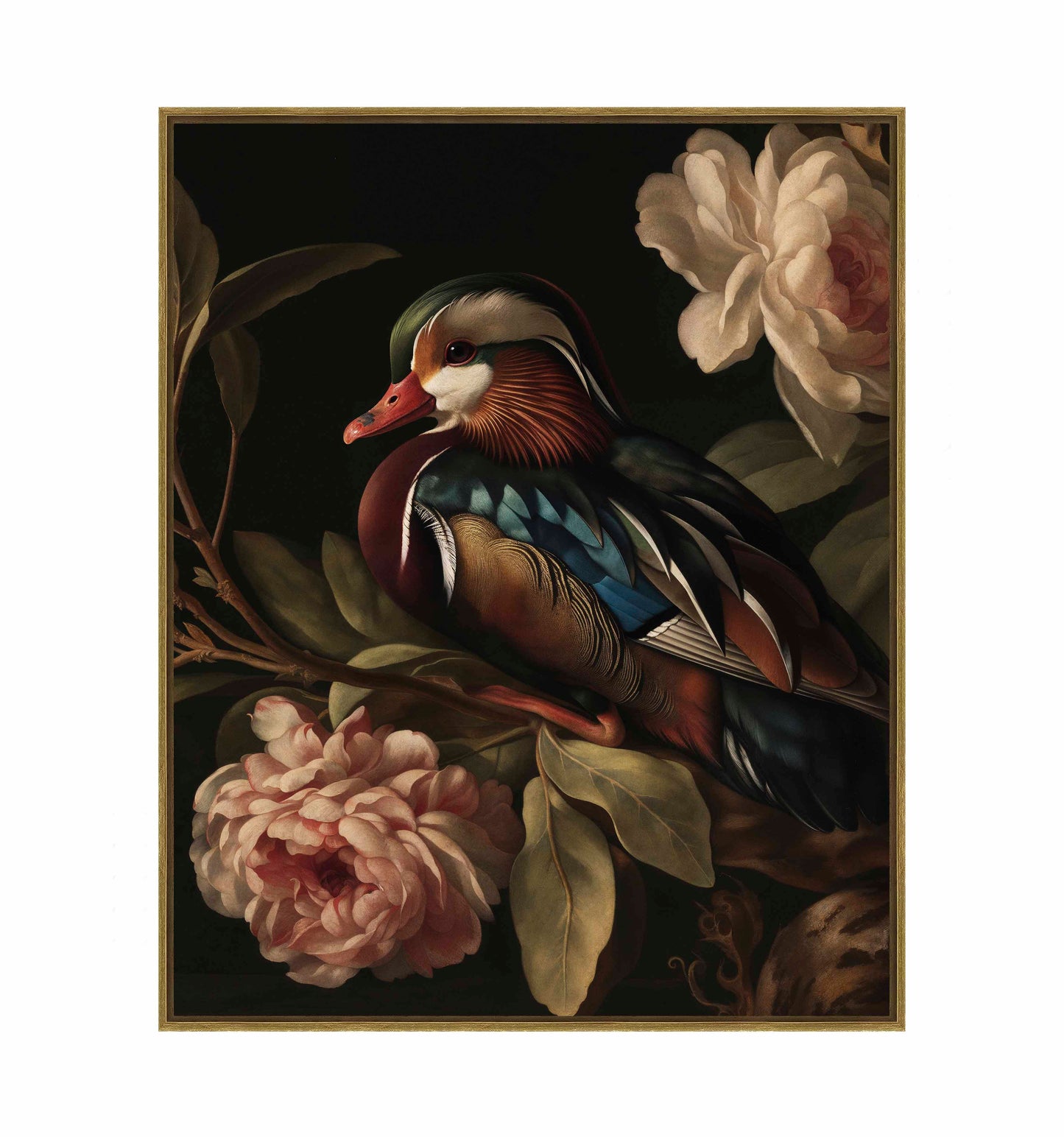 Opulent Harmony - Wood Duck with Blossoms - Gallery Wrapped Canvas