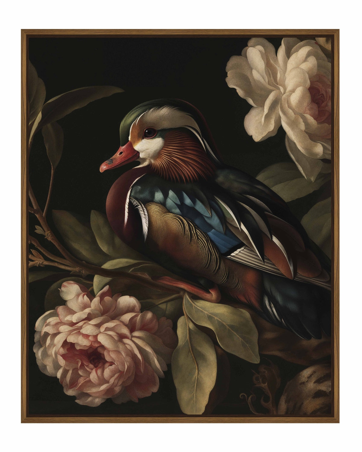 Opulent Harmony - Wood Duck with Blossoms - Gallery Wrapped Canvas