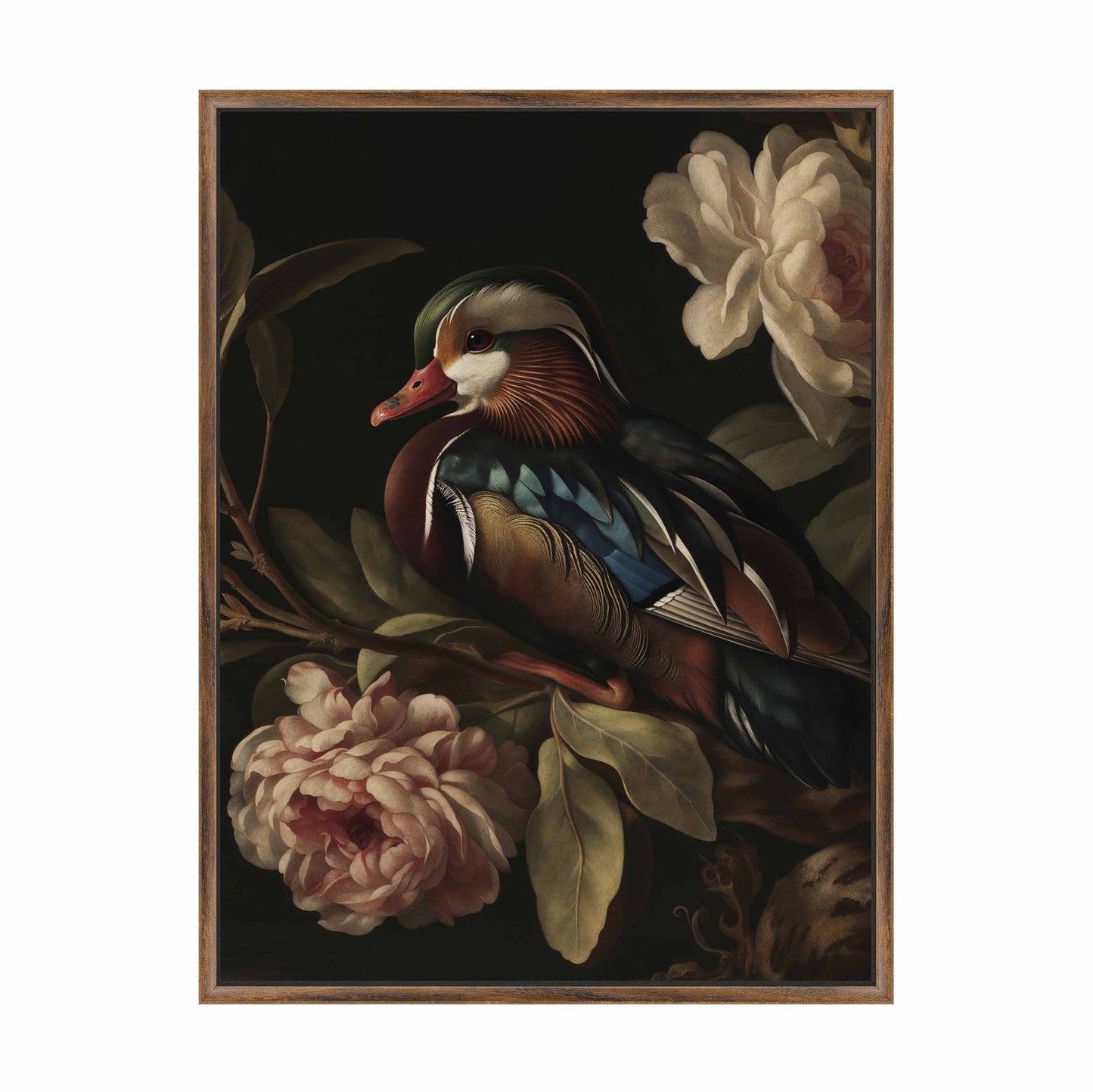 Opulent Harmony - Wood Duck with Blossoms - Gallery Wrapped Canvas