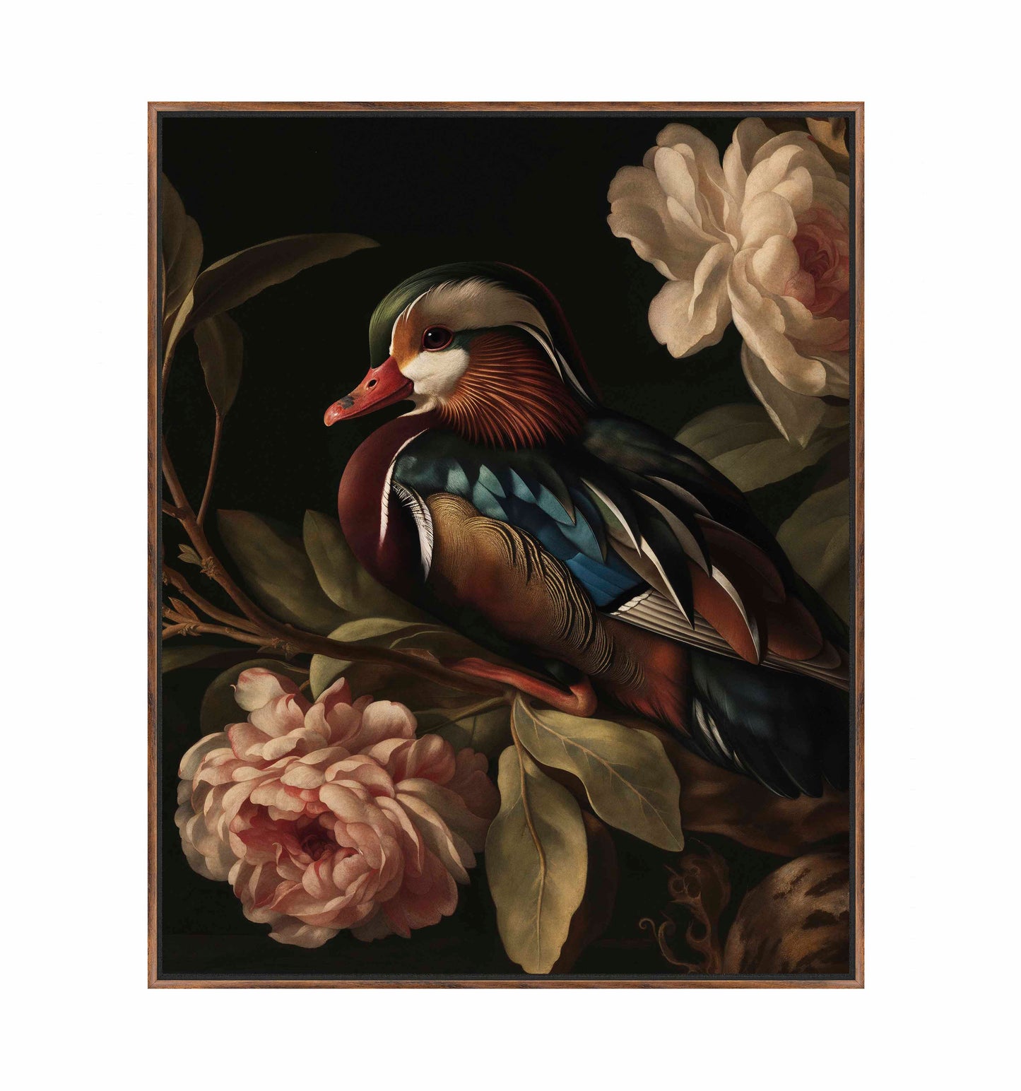 Opulent Harmony - Wood Duck with Blossoms - Gallery Wrapped Canvas