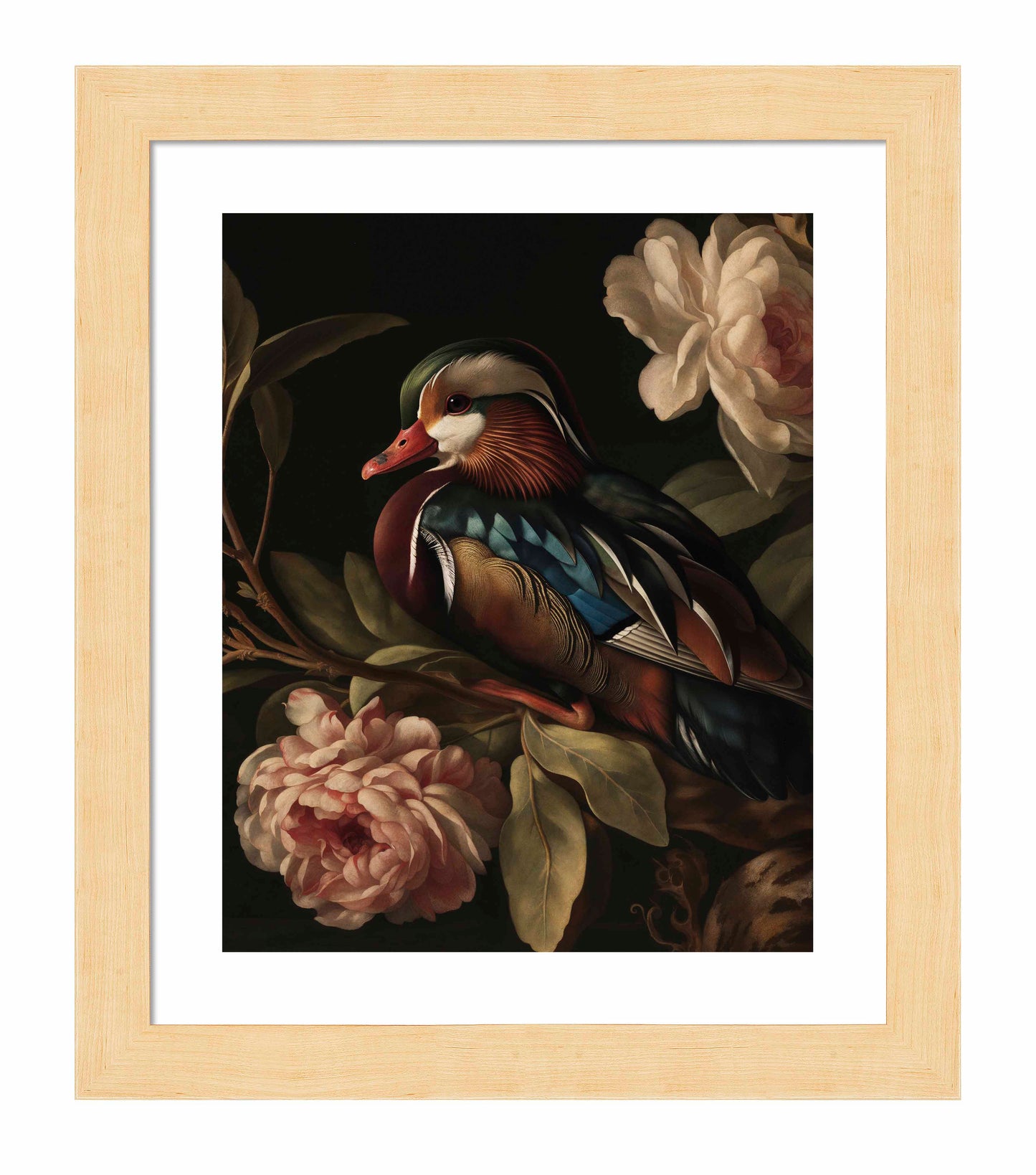 Opulent Harmony - Wood Duck with Blossoms - Art Prints