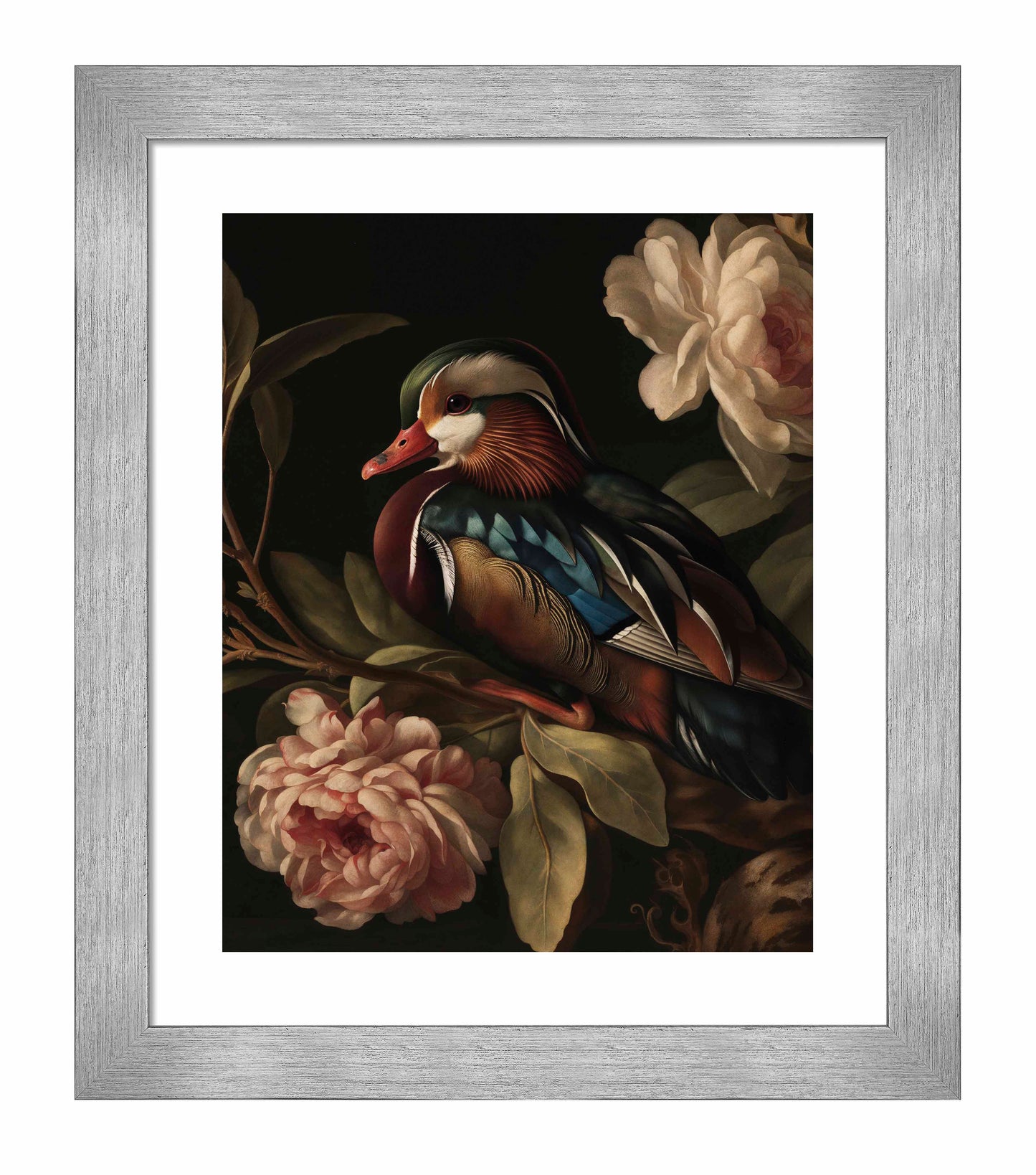 Opulent Harmony - Wood Duck with Blossoms - Art Prints