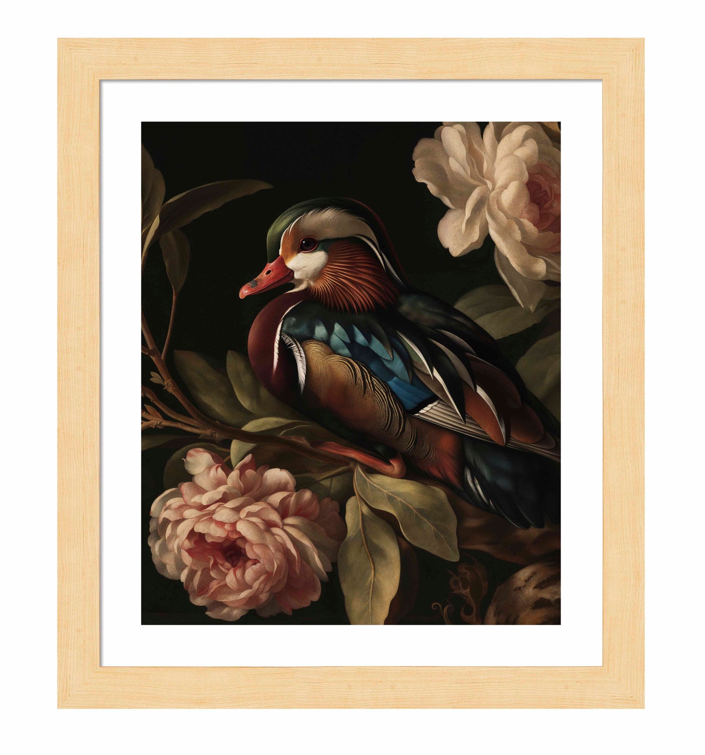 Opulent Harmony - Wood Duck with Blossoms - Art Prints