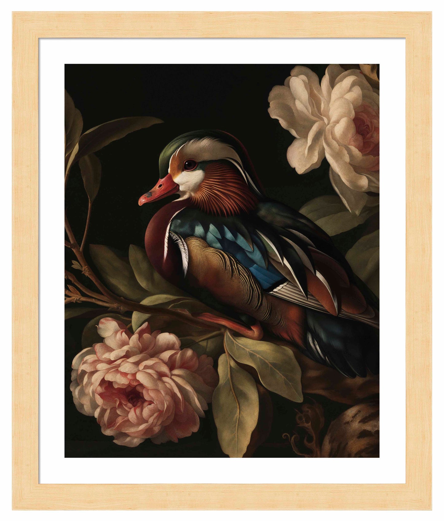 Opulent Harmony - Wood Duck with Blossoms - Art Prints