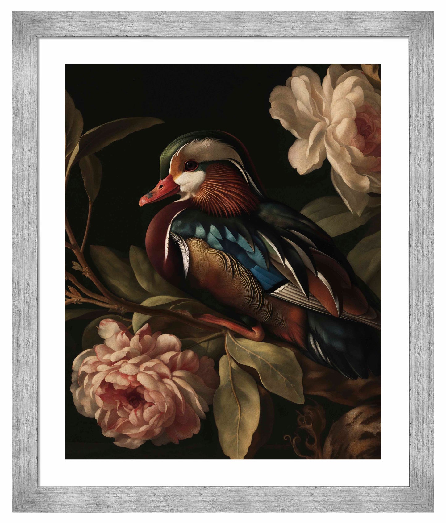 Opulent Harmony - Wood Duck with Blossoms - Art Prints