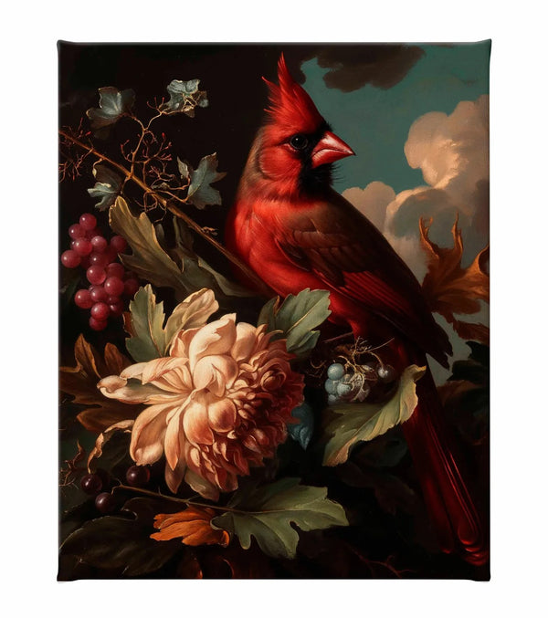 Crimson Majesty - Cardinal Amongst Blooms - Gallery Wrapped Canvas