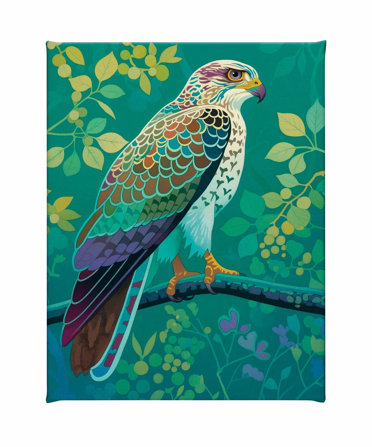 Vibrant Vigil - Hawk in Lush Canopy - Gallery Wrapped Canvas