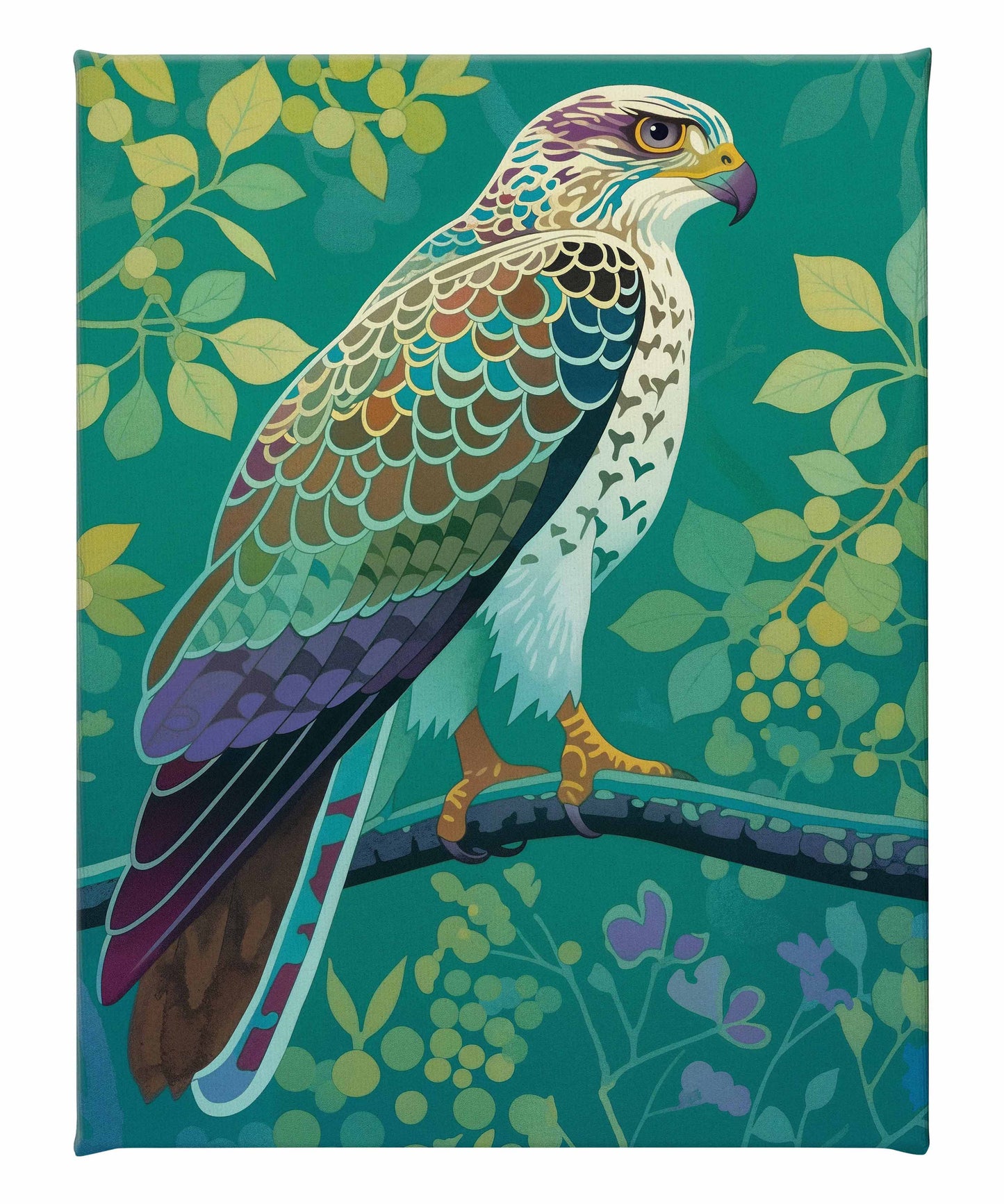 Vibrant Vigil - Hawk in Lush Canopy - Gallery Wrapped Canvas