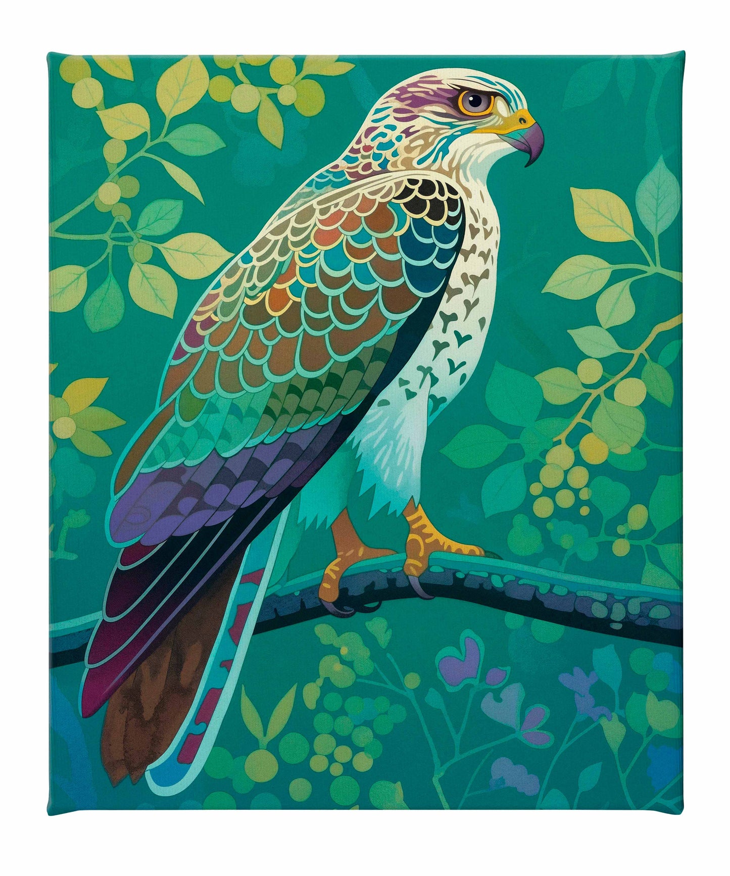 Vibrant Vigil - Hawk in Lush Canopy - Gallery Wrapped Canvas