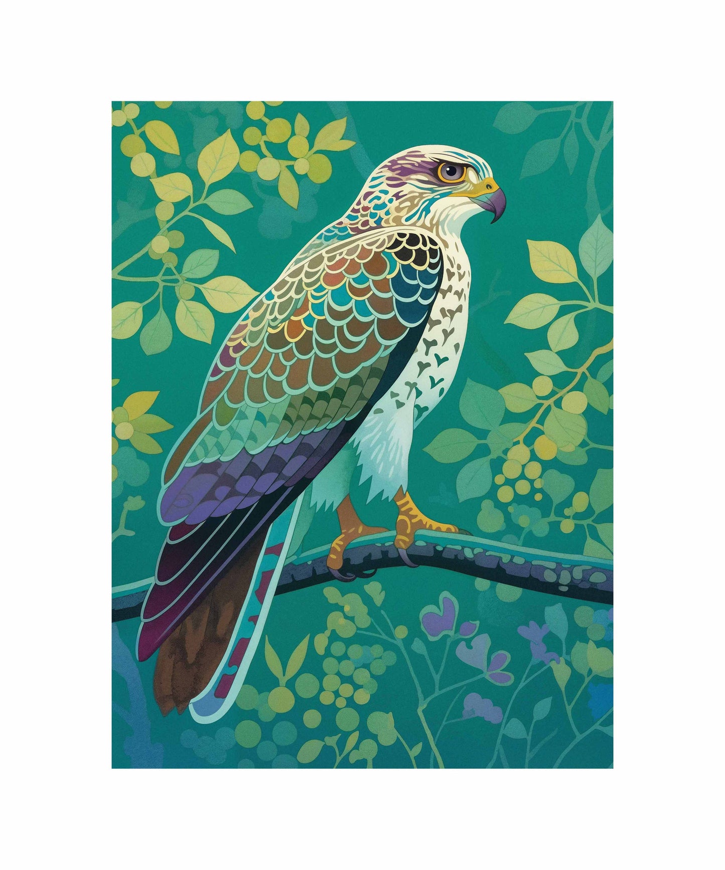 Vibrant Vigil - Hawk in Lush Canopy - Art Prints