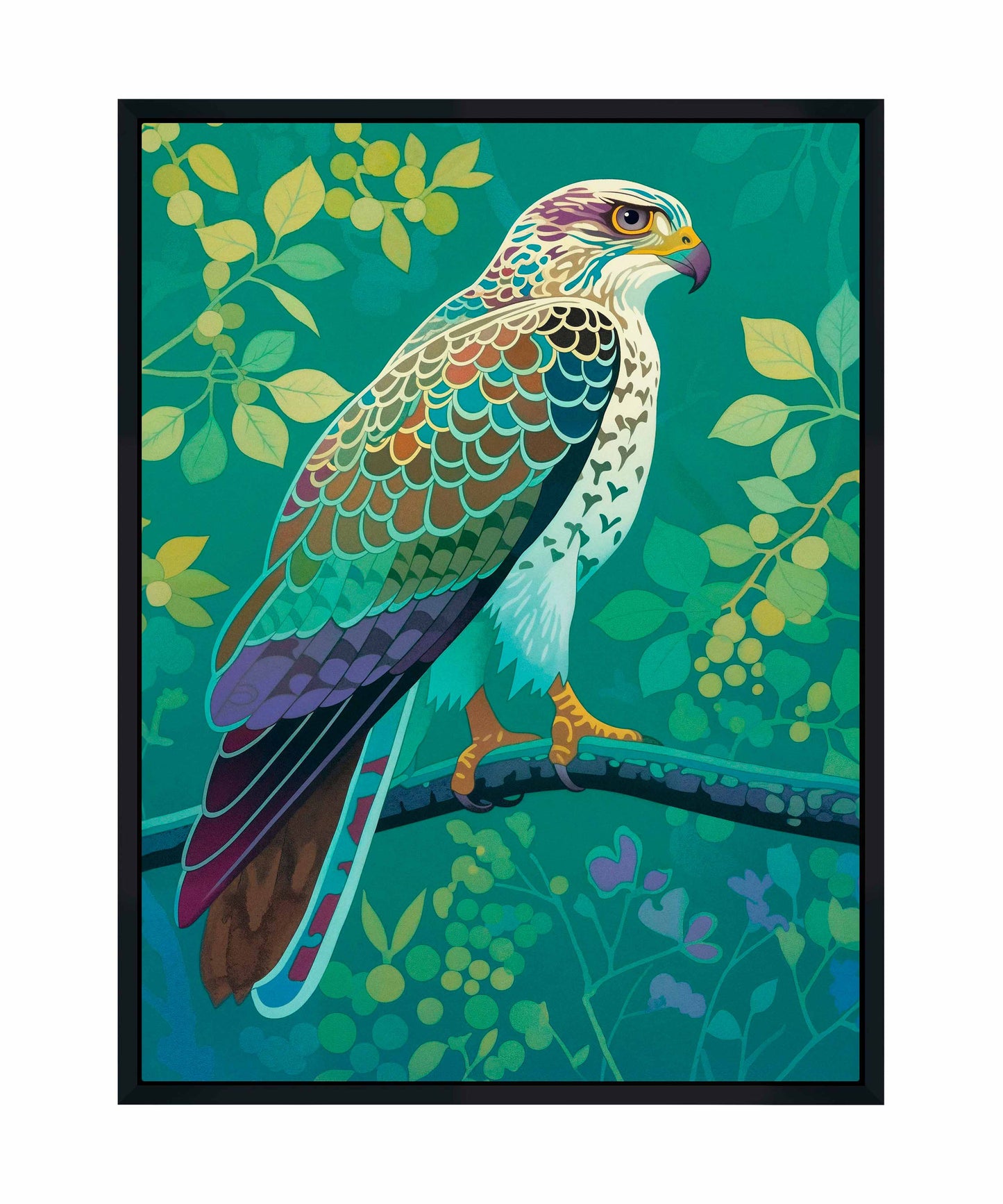 Vibrant Vigil - Hawk in Lush Canopy - Gallery Wrapped Canvas